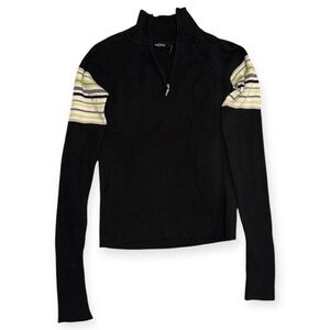 Black Quarter-Zip Sweater with Striped Sleeves